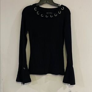 INC International Concepts Black Eyelet Long Sleeve Blouse